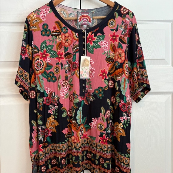 Johnny Was Floral Print Top - Pink and Navy - Picture 2 of 8